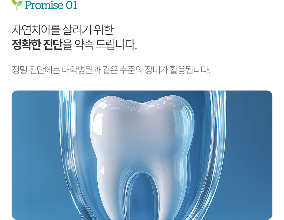 자연치아를 살리기 위한 정확한 진단을 약속 드립니다.